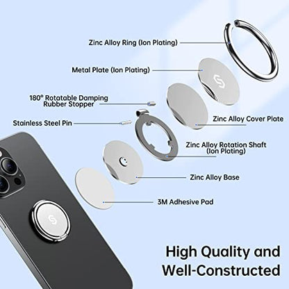 Syncwire Cell Phone Ring Holder Stand, 360 Degree Rotation Finger Ring Kickstand with Polished Metal Phone Grip for Magnetic Car Mount Compatible with iPhone, Samsung, LG, Sony - Silver - color: Silver, size: 1 Pack