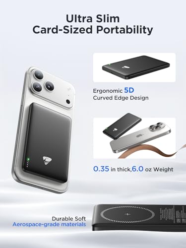 Aioneus Magsafe Portable Charger, 5000mAh Magnetic Power Bank 0.35'' Ultra Slim with 20W PD USB C Fast Charging Magsafe Battery Pack Wireless Portable Charger for iPhone 17/16/15/14/13/12 Series - size: 5000mAh