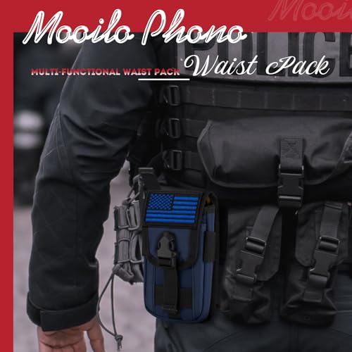 Tactical Phone Holster Pouch Case, Molle Gadget Bag Molle Attachment Belt Holder Waist Bag for 4.7"-6.9" with US Flag Patch for iPhone 18 Pro Max/17 Pro/16 Pro/15 Pro - color: Deep Blue