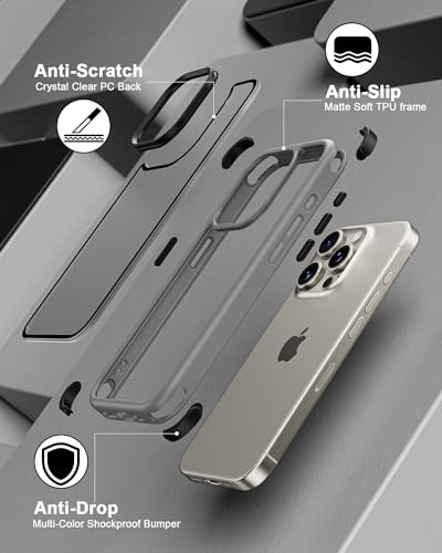 Mobnano Compatible with iPhone 15 Pro Case, with Multicolor Protective Shockproof Bumpers, Crystal Clear Back Not Yellowing Anti-Scratch Hard PC Back & Soft Silicone TPU Frame Cover - Grey/Black - color: Grey/Black, size: iPhone 15 Pro