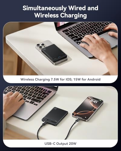 Kuulaa for MagSafe Battery Pack 10000mAh, 20W Ultra Slim Wireless Portable Phone Charger with LED Display, Magnetic Power Bank for iPhone 16/15/14/13/12 (Black) - color: Black