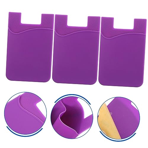 Adhesive Silicone Phone Wallet Holder for Cell Phone, Purple 3 Pack - color: Purple