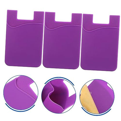Adhesive Silicone Phone Wallet Holder for Cell Phone, Purple 3 Pack - color: Purple