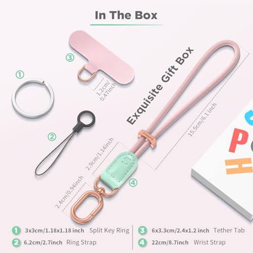 SURPHY Phone Wrist Strap, Keychain Wristlet, Phone Lanyard with Tether Tab - color: Pink & Mint