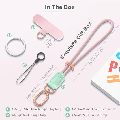 SURPHY Phone Wrist Strap, Keychain Wristlet, Phone Lanyard with Tether Tab - color: Pink & Mint