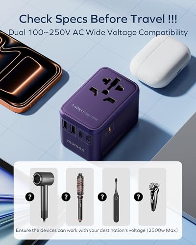 MOMAX 70W GaN Universal Travel Adapter, All-in-One Travel Charging - color: Purple, size: 70W
