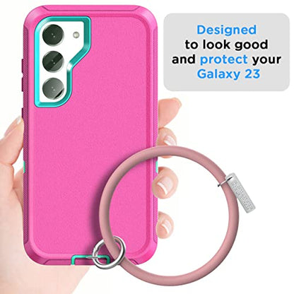 AICase for Galaxy S23 Case with Detachable Anti-Lost Hand Strap/Wristband,Heavy Duty Drop Protection Full Body Rugged Shockproof/Dust Proof 3-Layer Military Protective Durable for Samsung S23 6.1"_6 - color: Pink/aqua blue+Lilac Purple Anti-lost wristband