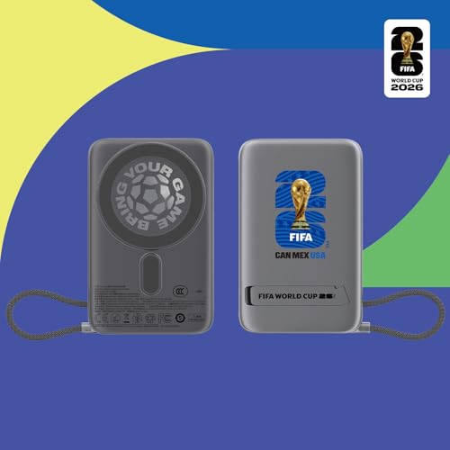 2026 FIFA Licensed 10000mAh Magnetic Power Bank with Built-in Cable and Stand, 15W Wireless Battery Pack for iPhone 17/16 Series, Apple Watch, FIFA World Cup 2026 Official Merchandise, Blue USA Badge - color: Titanium Grey + Blue USA Badge