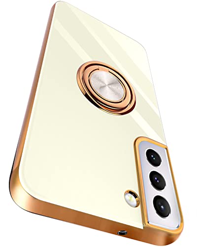 Compatible for Samsung Galaxy S22 Plus Case with Ring Holder Kickstand [with Magnetic] Soft TPU Shockproof Electroplated Protective Phone Case for Galaxy S22+ 5G White - color: White, size: Galaxy S22 Plus