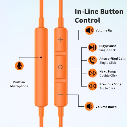 USB C Earbuds Wired Headphone for iPhone 18 Pro Max 17 16 15,Orange - color: Orange