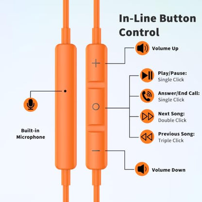 USB C Earbuds Wired Headphone for iPhone 18 Pro Max 17 16 15,Orange - color: Orange
