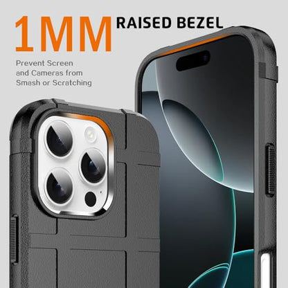 Rugged Shield 8ft Drop Proof TPU Thick Armor Tactical Protective Case Compatible with iPhone 16 Pro (6.3 inches) - Dark Black - color: Dark Black, size: iPhone 16 Pro