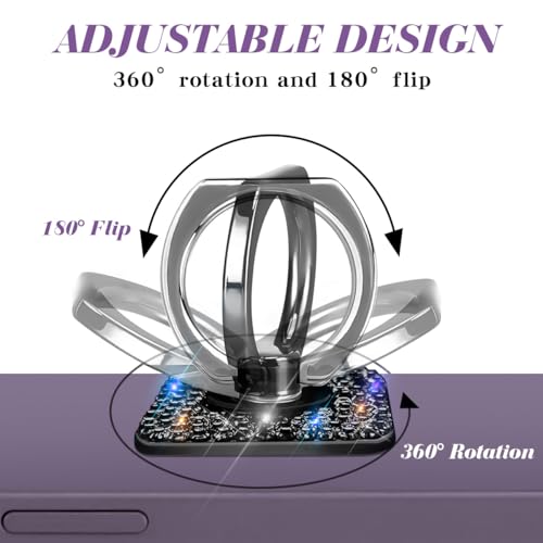 Bling Crystal Rhinestone Cell Phone Ring Holder Grip，360°Rotation Metal Finger Cute Glitter Stand Kickstand Universal Compatible with iPhone Samsung Galaxy LG Google iPad （Black Square） - color: black square