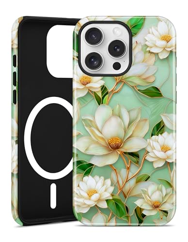 Jusy Magnetic Stained Glass Floral Case for iPhone 16e/17e, White | Compatible with MagSafe, Cute Aesthetic Flower Design, TPU and PC Protective Phone Cover - color: White