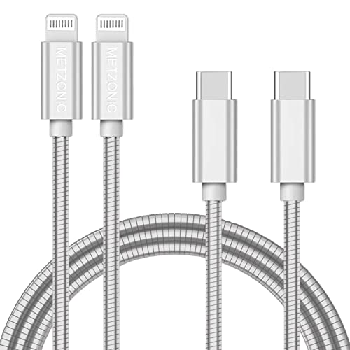 MFi Certified Lightning Cable [2 Pack 6.6 Feet] Metal Braided Type C to Lightning Cable with Short-Circuit Resistant Insulation Coated Jacket, Fast Charging