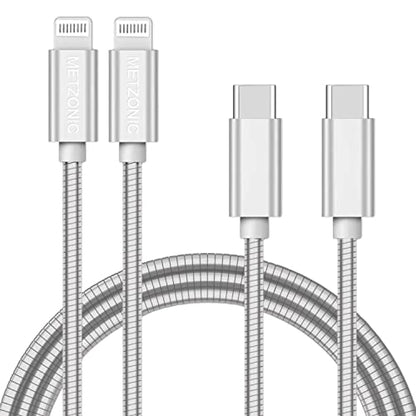 MFi Certified Lightning Cable [2 Pack 6.6 Feet] Metal Braided Type C to Lightning Cable with Short-Circuit Resistant Insulation Coated Jacket, Fast Charging