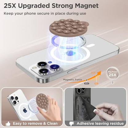 Magnetic Suction Cup Phone Mount with MagSafe, Silicone Hands-Free Grip Holder for iPhone Case and Android, Mirror Shower Phone Stand for Makeup FaceTime Gym Kitchen Bathroom, Light Brown - color: Light Brown