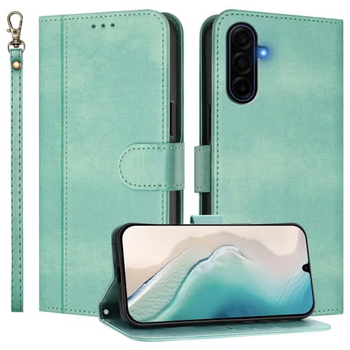 for Galaxy A17 5G Phone Case Wallet and Wrist Strap (Mint) | Card Holder Slots, PU Leather, Flip Cover, Magnetic Closure, Kickstand, Folio Protective, for Samsung A17 Case - color: Mint