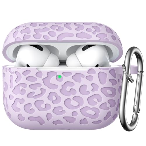 Fashion Engraving Leopard Case Compatible with Airpods Pro Case Cover 2022, Soft Silicone for Airpods Pro Case, Front LED Visible, Lavender - color: Lavender, size: Airpods Pro 2/1 Case