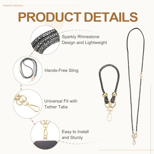 PATIKIL Crystal Phone Strap Crossbody Wrist Lanyard Phone Strap Rhinestone Cell Phone Lanyard Necklace with Tether Tabs - color: Gray