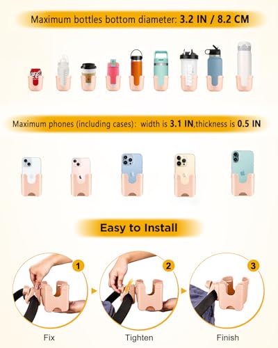 BUNDLEPRO Stroller Cup Holder with Phone Holder, 2-in-1, Pink - color: PINK