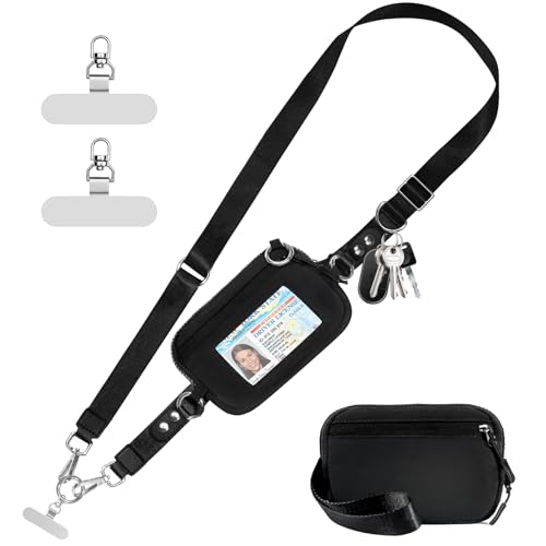 Tiostep Clip and Go Strap for Phone with Wallet Crossbody Phone Lanyard Adjustable and Detachable RFID Wristlet Wallet with ID Window and Zippered, Black - color: Black, size: Medium