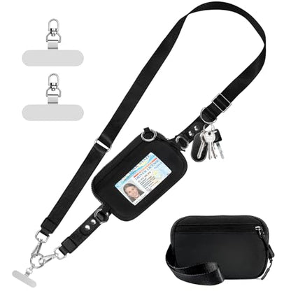Tiostep Clip and Go Strap for Phone with Wallet Crossbody Phone Lanyard Adjustable and Detachable RFID Wristlet Wallet with ID Window and Zippered, Black - color: Black, size: Medium