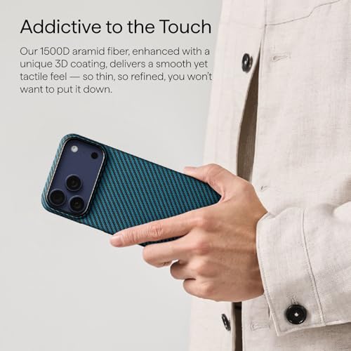 pitaka for iPhone 17 Pro Case 6.3" with Camera Control Button, Compatible with MagSafe, Ultra-Slim Case with Caseless Touch Feeling, 1500D Aramid Fiber Woven, Black/Blue(Twill) - color: Black/Blue (Twill)