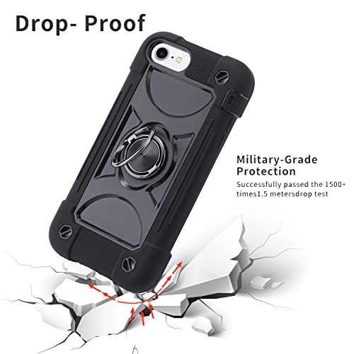 MARKILL Compatible with iPhone Case with Ring Stand, Heavy-Duty Military Grade Shockproof Phone Cover (Black, iPhone SE 3rd/2nd/iPhone 8/7/6S/6) - color: Black, size: iPhone SE 3rd/2nd/iPhone 8/7/6S/6