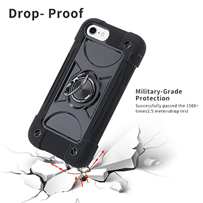 MARKILL Compatible with iPhone Case with Ring Stand, Heavy-Duty Military Grade Shockproof Phone Cover (Black, iPhone SE 3rd/2nd/iPhone 8/7/6S/6) - color: Black, size: iPhone SE 3rd/2nd/iPhone 8/7/6S/6