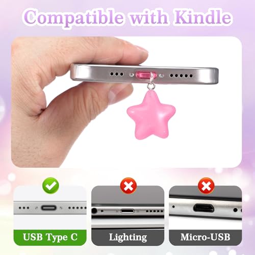 ElevateTech 7Pcs Glow in The Dark Star Charm Dust Plug Port Cover Accessory