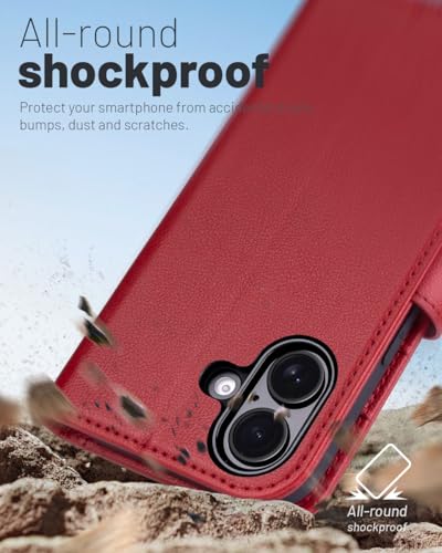 OCASE for iPhone 17 Wallet Case, Card Holder, Dark Red | RFID Blocking, Kickstand, Magnetic Closure, PU Leather Flip Folio, Shockproof TPU Shell, Protective Phone Cover (6.3") 2025 - color: Dark Red