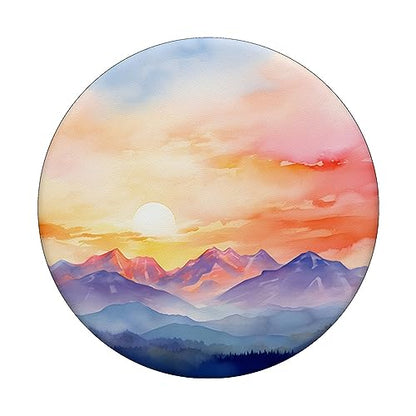Sunset Mountain Nature Scene Watercolor PopSockets Swappable PopGrip