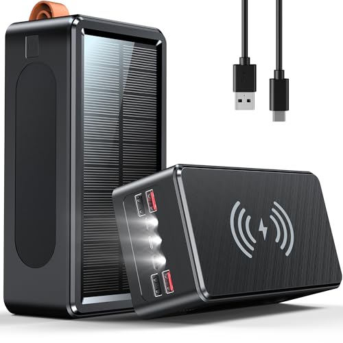 80000mAh Power Bank 35W Fast Charging Wireless Solar Charger - High Capacity Charger Power Bank for Camping, Travel, Emergencies, Tech Devices | 7-Port PD/USB-C, LED Flashlight (Black)