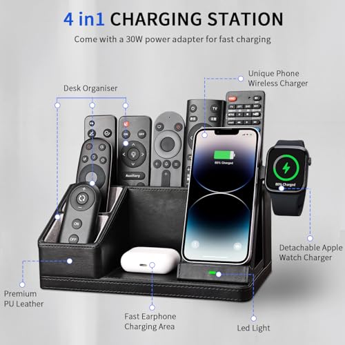 KINGFOM 3-in-1 Charging Station for iPhone, Apple Watch & AirPods – Fast Wireless Charger Stand, Desk Organizer with Phone Holder, Nightstand Dock for Apple Devices