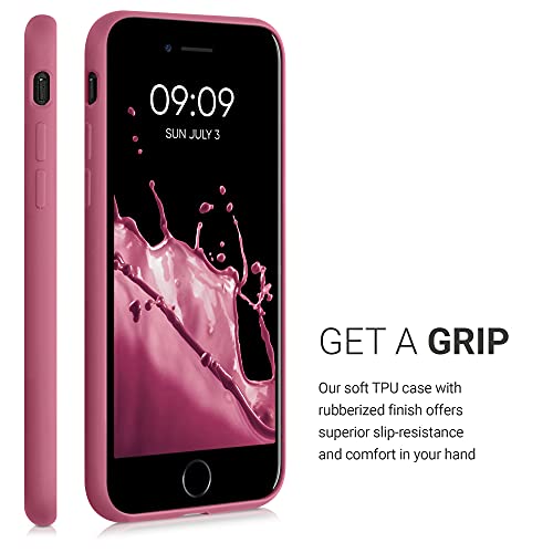 kwmobile Case Compatible with Apple iPhone SE (2022) / iPhone SE (2020) / iPhone 8 / iPhone 7 - Soft TPU Phone Cover with Card Holder and Silicone Finish - Dark Rose - color: Dark Rose