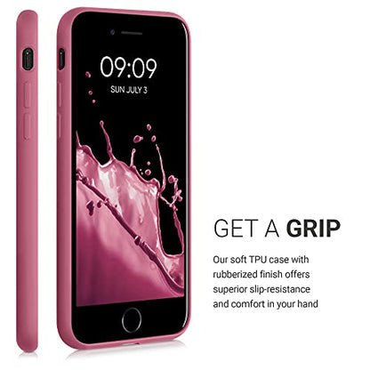 kwmobile Case Compatible with Apple iPhone SE (2022) / iPhone SE (2020) / iPhone 8 / iPhone 7 - Soft TPU Phone Cover with Card Holder and Silicone Finish - Dark Rose - color: Dark Rose