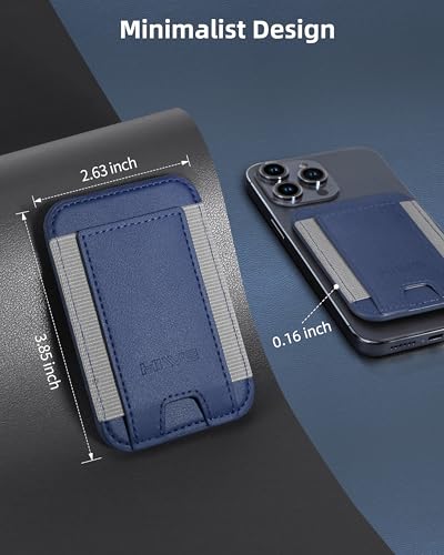 HiWe for MagSafe Wallet, 7 Cards Holder for Phone Case, RFID Blocking - color: Navy Blue Wallet - Grey Band