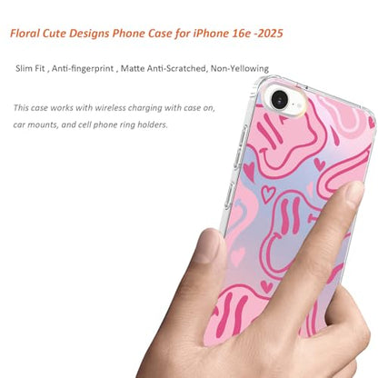 for iPhone 17e & 16e Case: Slim Clear Matte Cute Flowers Floral Design for Girls Women Military Grade Drop Protection TPU Bumper Shockproof Silicone Phone Cover (Fun Smile) - color: Fun Smile