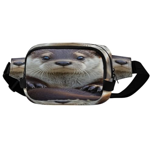 Cute Otter Fanny Packs for Women Men Double Layer Fashion Waist Pack Adjustable Belt Bag with Pockets Small Crossbody Bags for Running Hiking Workout Travel Daily Use