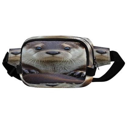 Cute Otter Fanny Packs for Women Men Double Layer Fashion Waist Pack Adjustable Belt Bag with Pockets Small Crossbody Bags for Running Hiking Workout Travel Daily Use