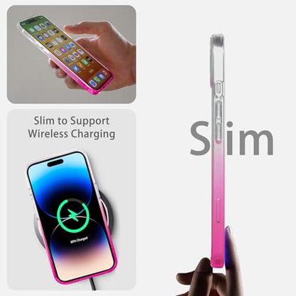 JJGoo Compatiable with iPhone 14 Pro Max Case Clear, Transparent Shockproof Phone Case, Slim Anti-Scratch Hard PC Back Protective Cover Bumper, Gradient Pink - color: Gradient Pink