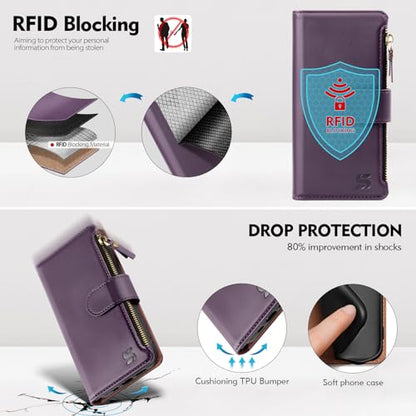 Shieldtop Compatible with Motorola Moto G 2026/2025 / G Play 2026 Wallet Case with Card Holder,Women Men RFID Blocking PU Leather Flip Phone Case Wrist Strap Zipper Credit Card Slots,Dark Purple - color: Dark Purple, size: Moto G 2026 / 2025 / G Play 2026