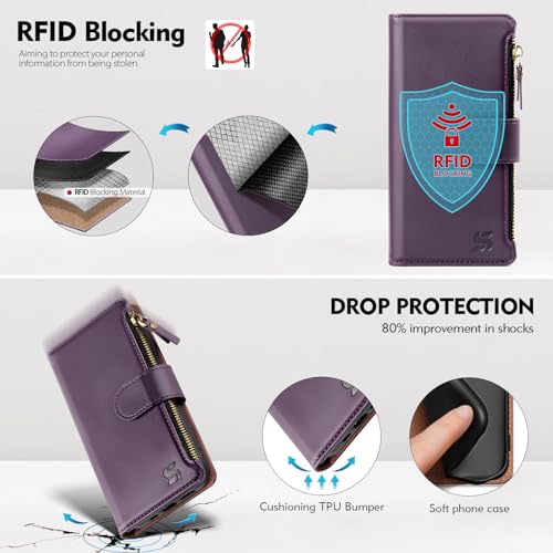 Shieldtop Compatible with Samsung Galaxy S23 5G Wallet Case with Card Holder,Women Men RFID Blocking PU Leather Flip Cover Wrist Strap Zipper Credit Card Slots,Phone Case for S23 5G 6.1",Dark Purple - color: Dark Purple, size: Galaxy S23 - 6.1"