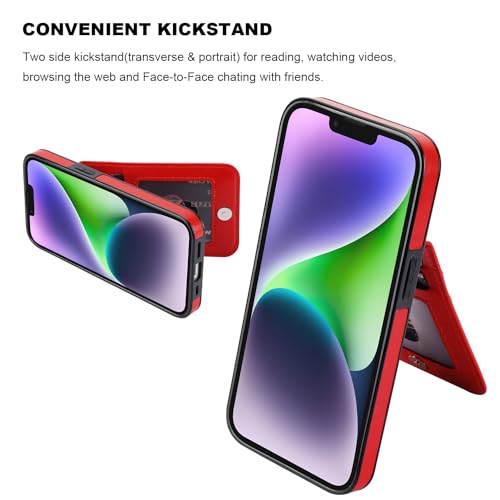 KIHUWEY for iPhone 14 Wallet Case Card Holder Kickstand, Red - color: Red