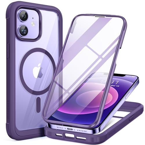 Miracase Glass Series Designed for iPhone 12/12 Pro 6.1 Inch, Upgrade Full-Body Magnetic Case with Built-in 9H Tempered Glass Screen Protector, with Camera Lens Protector, Magnetic Purple - color: Magnetic Purple, size: iPhone 12/12Pro