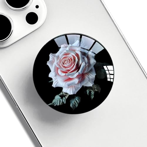 Translucent Clear Phone Grip with Expanding Kickstand,Cell Phone Collapsible Stand Pink Rose Flower Design for Smartphones