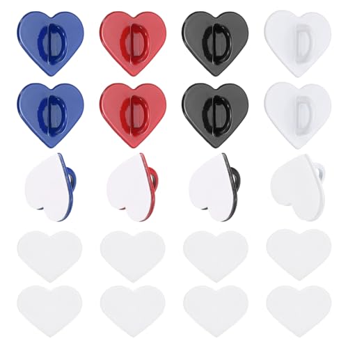 MECCANIXITY 12 Pcs Heart Phone Charm Hook, Adhesive Cell Phone Charm Holder Metal Finger Grip Loop for DIY Case Pad Tablet, Red/Deep Blue/White/Black - color: Red/Deep Blue/White/Black