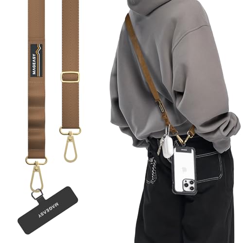 MAGEASY Rover iPhone Lanyard Crossbody with Tether Tab & Attachment Loop, Adjustable Anti Theft Phone Strap for Samsung Google Pixel, 20mm Neck Shoulder Lanyard, Holds 55lb (Dual Clip, Khaki) - color: Khaki, size: Dual Clip