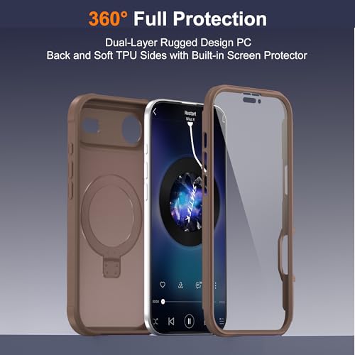 Compatible with iPhone 17 Air Case with Magnetic Ring Stand [Compatible with Mag-Safe] [Built-in Screen Protector] Military-Grade Drop Protection Matte Translucent Phone Case, Desert Brown - color: Desert Brown, size: Iphone 17 Air